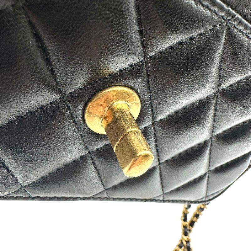 【美收精品】CHANEL 香奈兒經典雙C菱格紋小羊皮LOGO鏈帶手斜背包(黑色) B-958【隔月月中將轉賣至日本 上架期限30天】-15