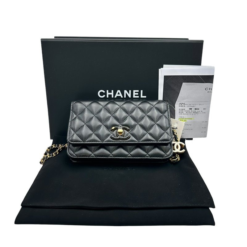 【美收精品】CHANEL 香奈兒經典雙C菱格紋小羊皮LOGO鏈帶手斜背包(黑色) B-958【隔月月中將轉賣至日本 上架期限30天】-17