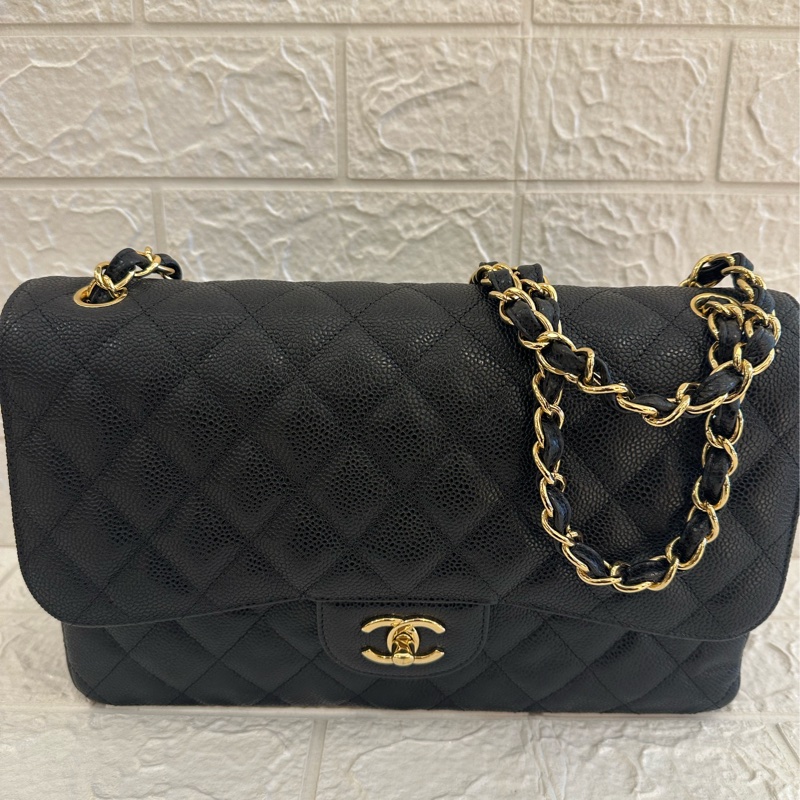 CHANEL 黑荔枝金雙C JUMBO 超級划算價格-0