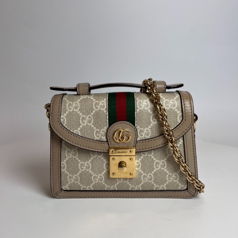 GUCCI燕麥奶老花金扣金鍊包-0