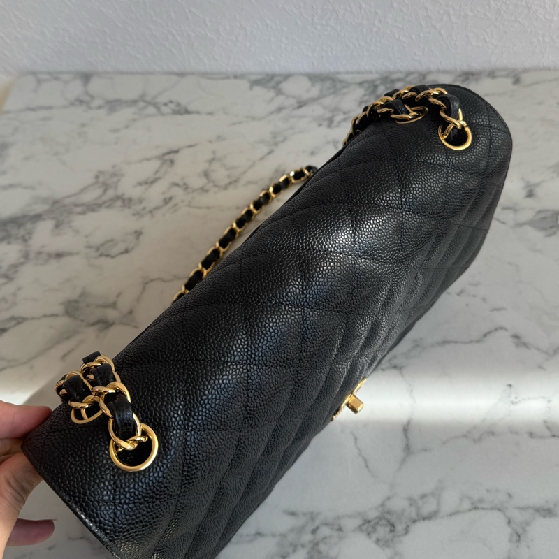 Chanel黑色荔枝金雙C jumbo 價格甜到爆✨-2