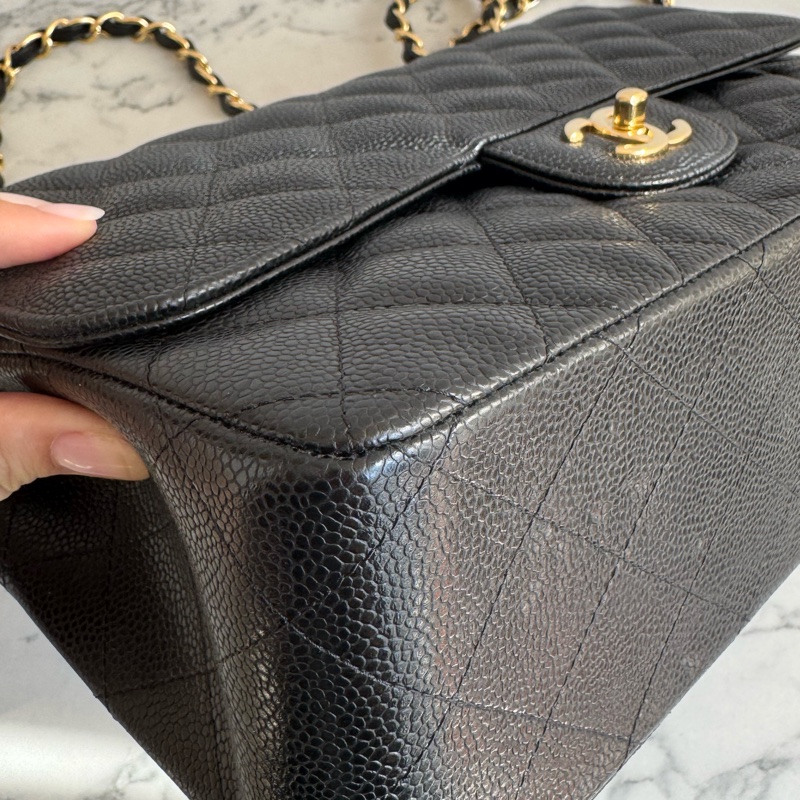 Chanel黑色荔枝金雙C jumbo 價格甜到爆✨-7