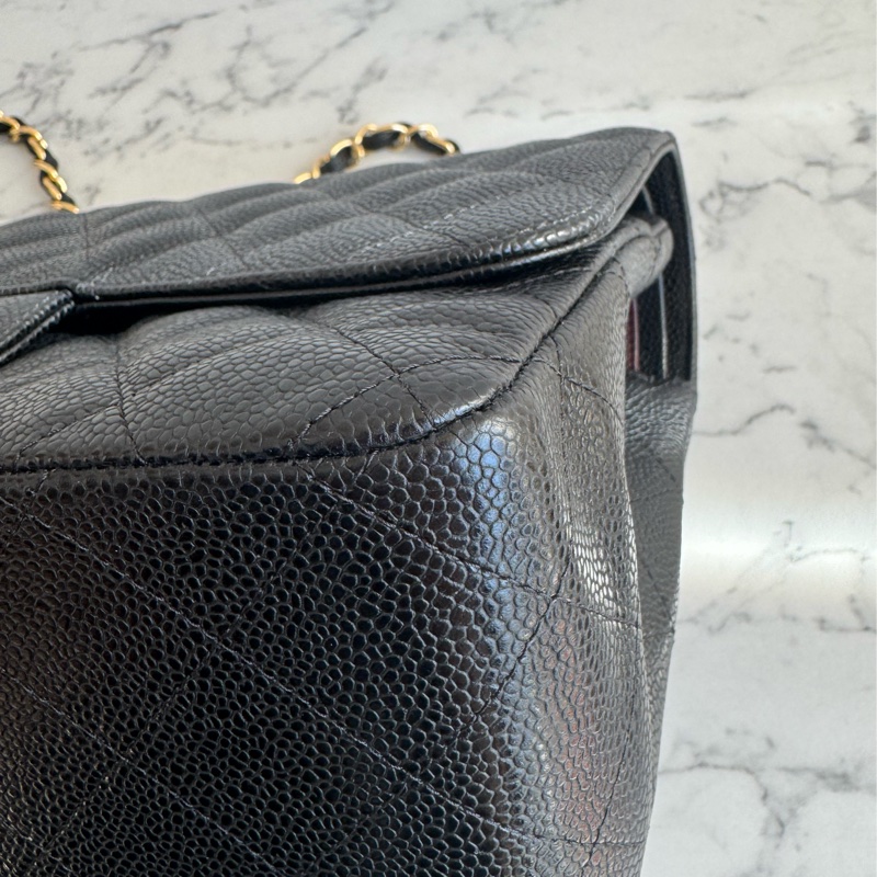 Chanel黑色荔枝金雙C jumbo 價格甜到爆✨-10