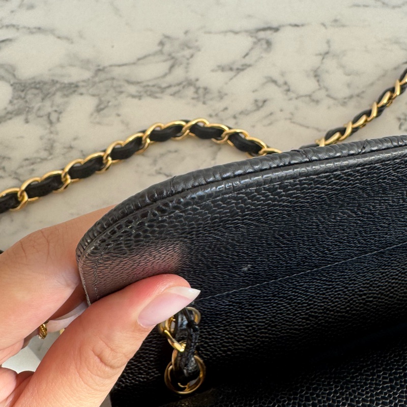 Chanel黑色荔枝金雙C jumbo 價格甜到爆✨-21
