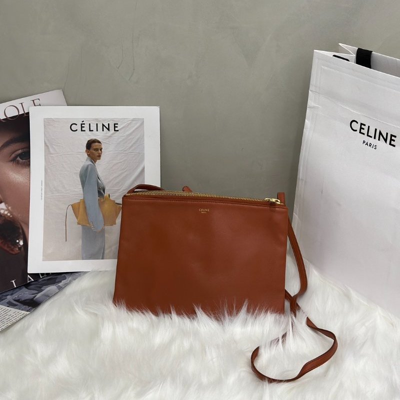 CELINE Trio多隔層斜背包 - 焦糖棕-0