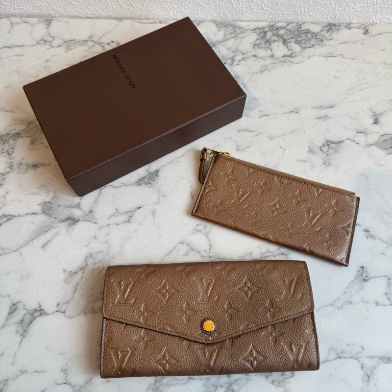 LV奶茶色信封釦式長夾➕零錢包-0