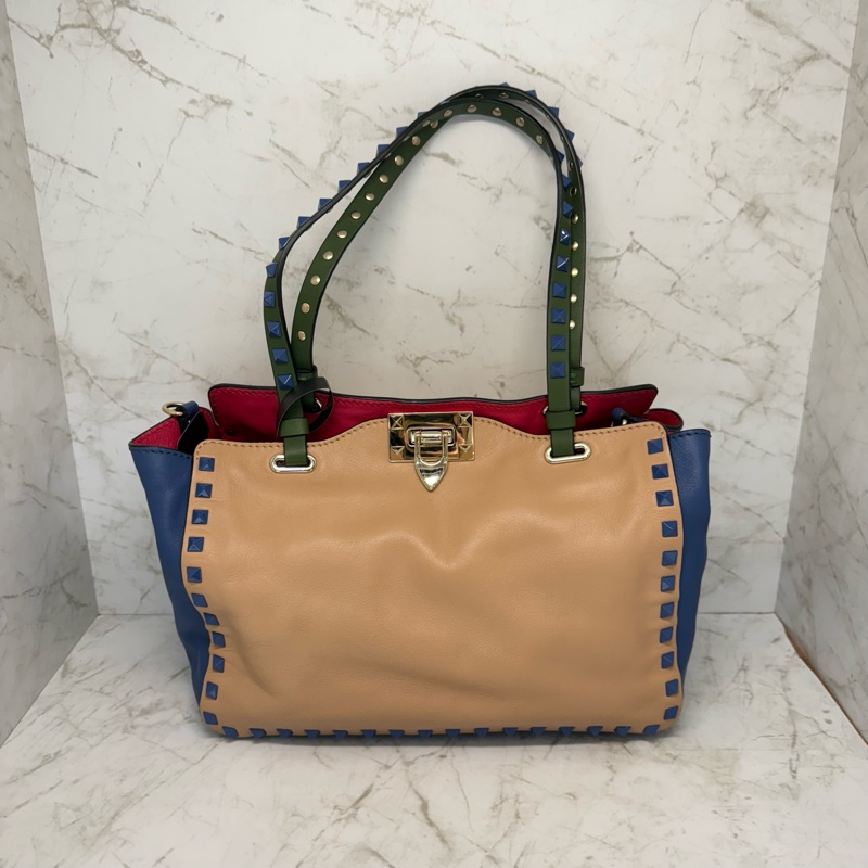 VALENTINO多彩鉚釘全皮兩用包-0