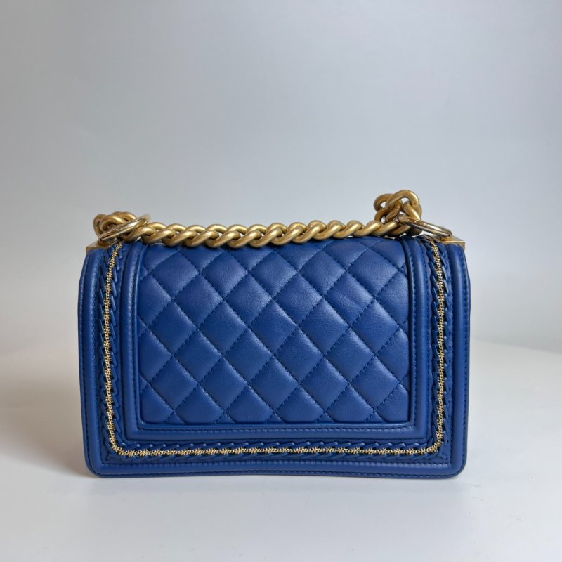 CHANEL BOY20 羊皮金扣藍色 24開-1