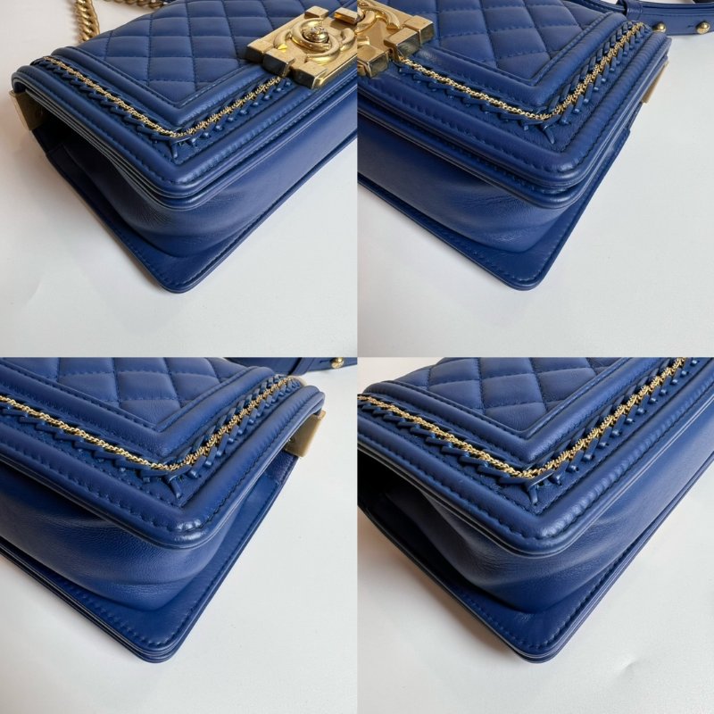 CHANEL BOY20 羊皮金扣藍色 24開-14