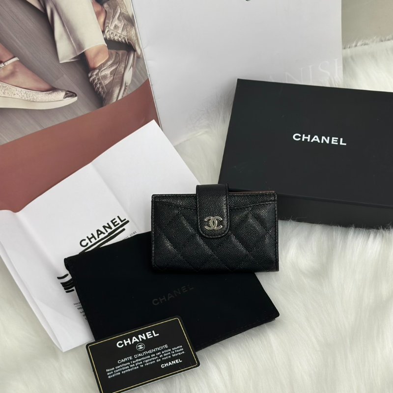 CHANEL 23B粒面牛皮雙折卡包 - 黑金30開-6