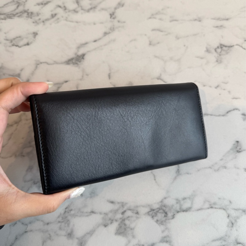 Ferragamo 黑皮革玫瑰金釦式長夾-3