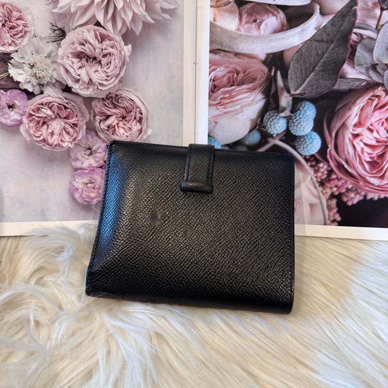 愛馬仕經典H扣黑色牛皮短夾-1