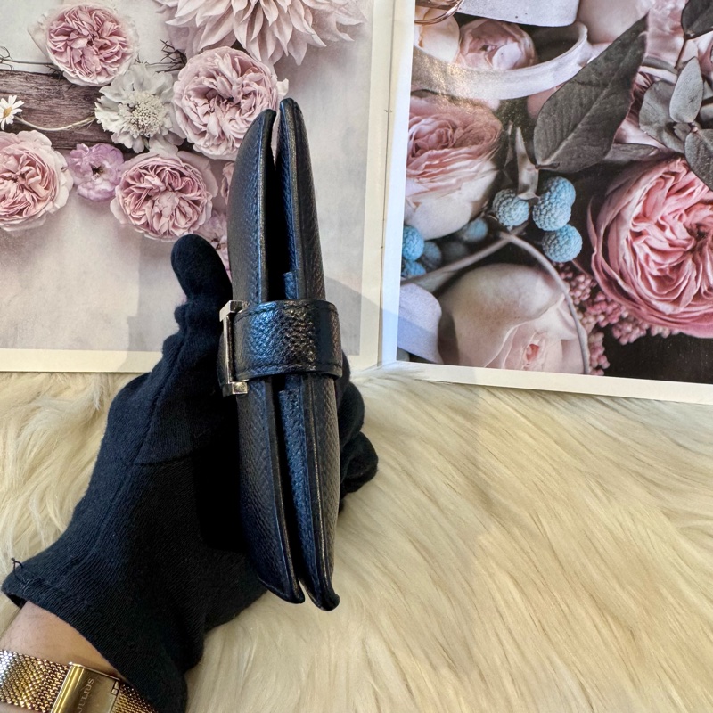 愛馬仕經典H扣黑色牛皮短夾-2