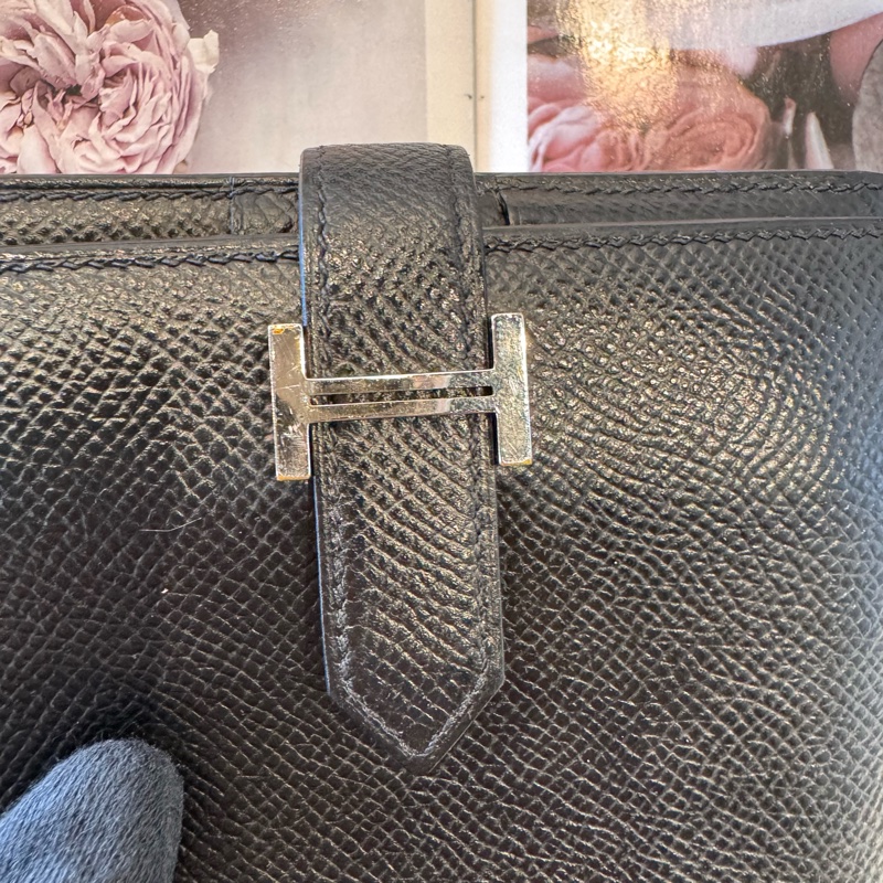 愛馬仕經典H扣黑色牛皮短夾-3