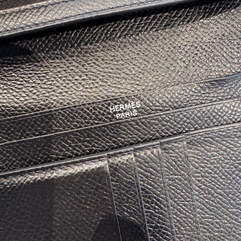 愛馬仕經典H扣黑色牛皮短夾-5