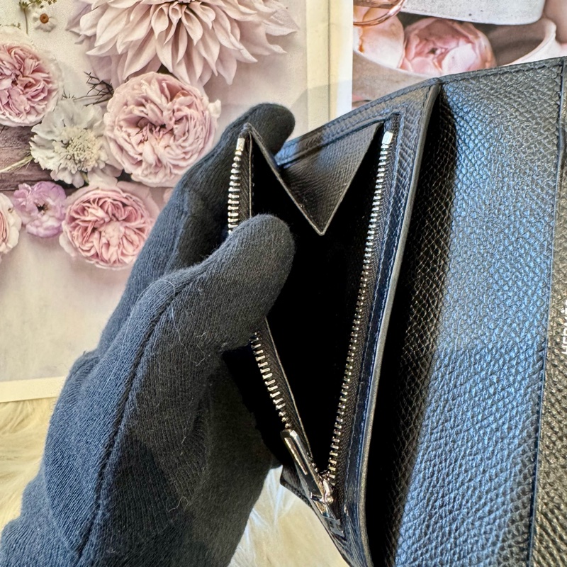 愛馬仕經典H扣黑色牛皮短夾-6