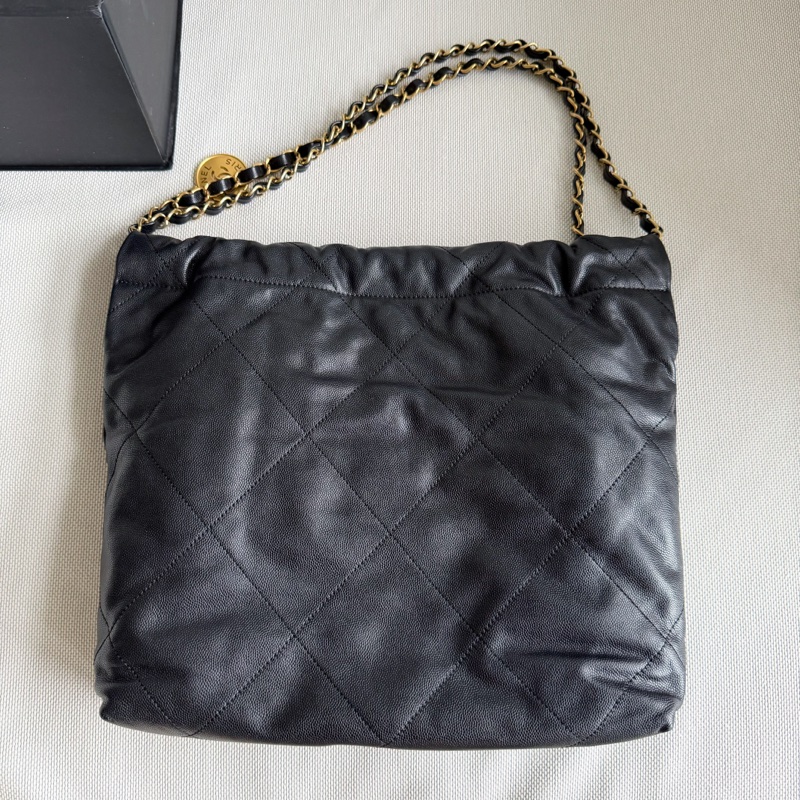 CHANEL 22包/22bag 小型 黑金黑字荔枝皮芯片款-1