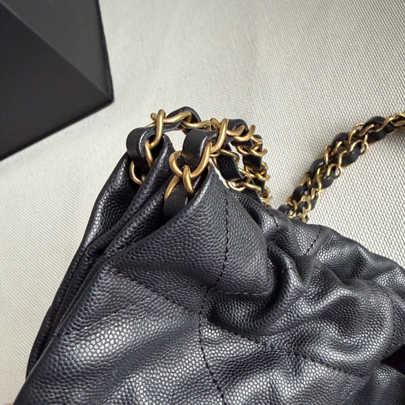 CHANEL 22包/22bag 小型 黑金黑字荔枝皮芯片款-2