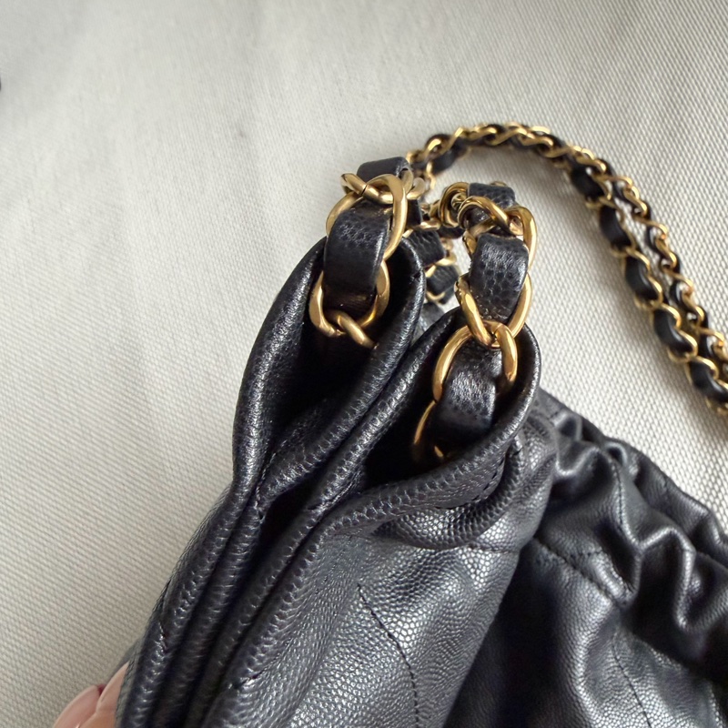 CHANEL 22包/22bag 小型 黑金黑字荔枝皮芯片款-3