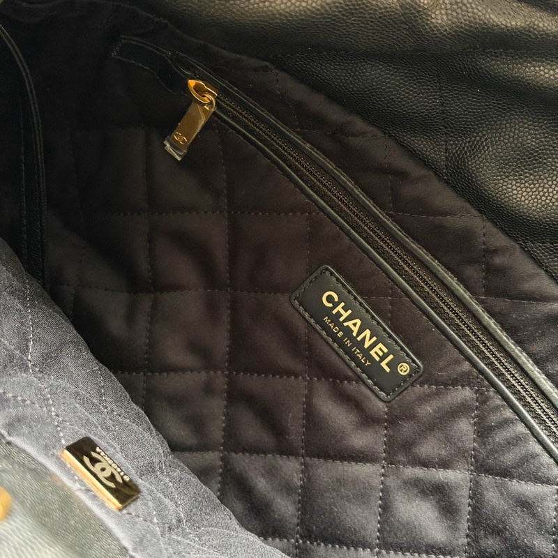 CHANEL 22包/22bag 小型 黑金黑字荔枝皮芯片款-5