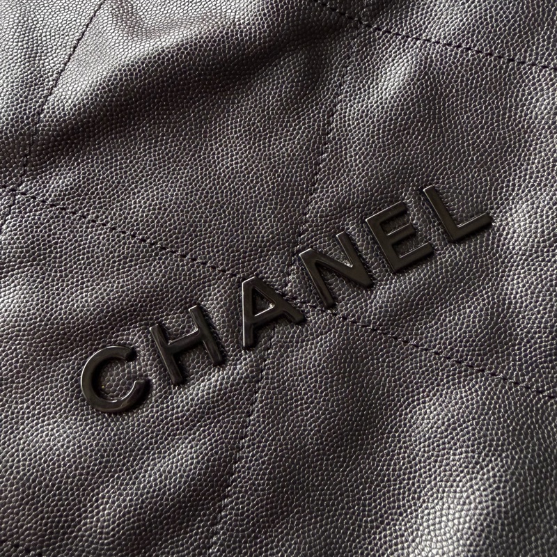 CHANEL 22包/22bag 小型 黑金黑字荔枝皮芯片款-11