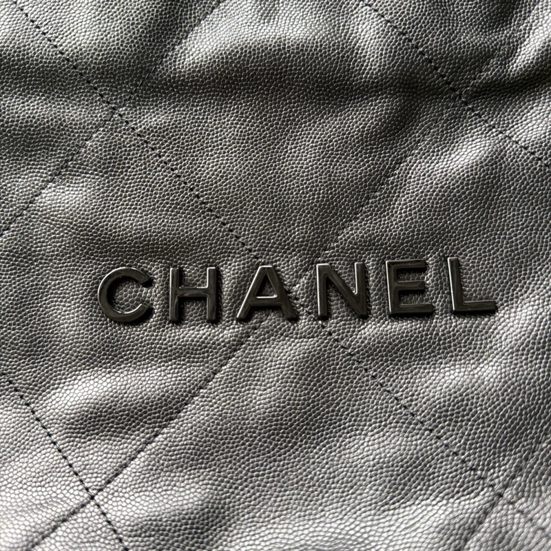 CHANEL 22包/22bag 小型 黑金黑字荔枝皮芯片款-12