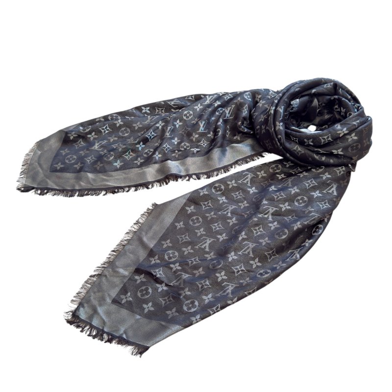 LOUIS VUITTON 老花 閃閃銀絲 圍巾-1