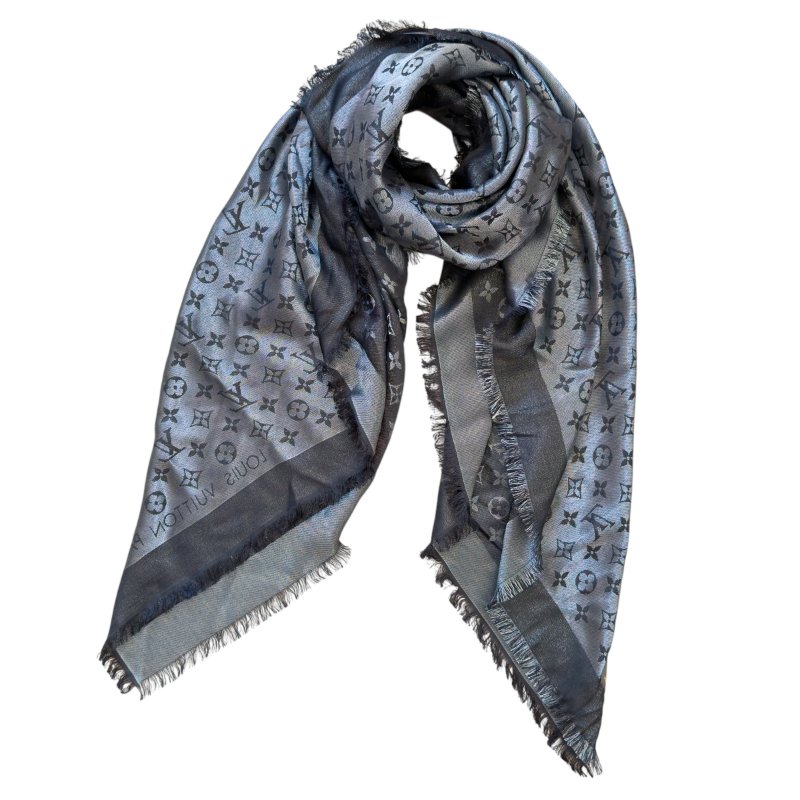 LOUIS VUITTON 老花 閃閃銀絲 圍巾-3
