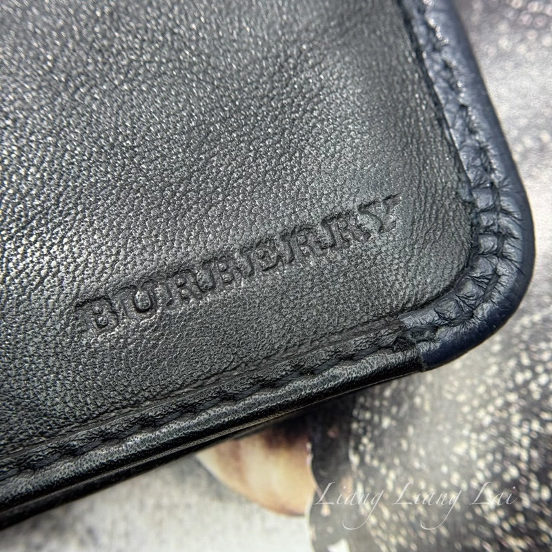 BURBERRY荔枝紋小牛皮深藍色對開長夾-2