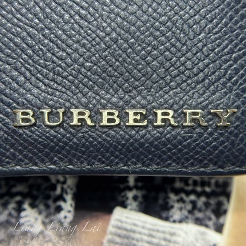 BURBERRY荔枝紋小牛皮深藍色對開長夾-14