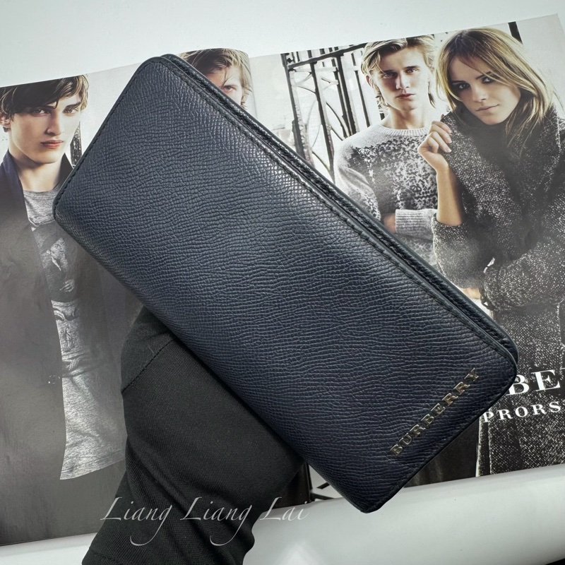 BURBERRY荔枝紋小牛皮深藍色對開長夾-15