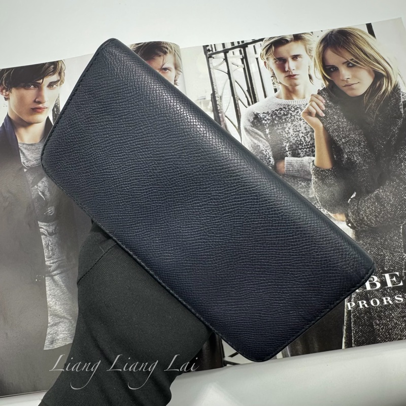 BURBERRY荔枝紋小牛皮深藍色對開長夾-16