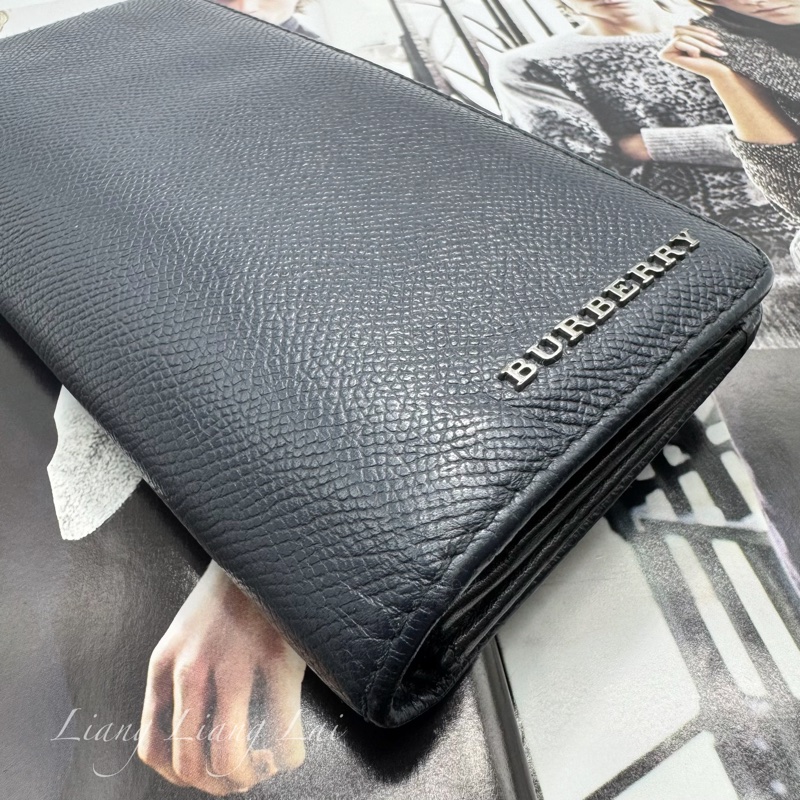 BURBERRY荔枝紋小牛皮深藍色對開長夾-22