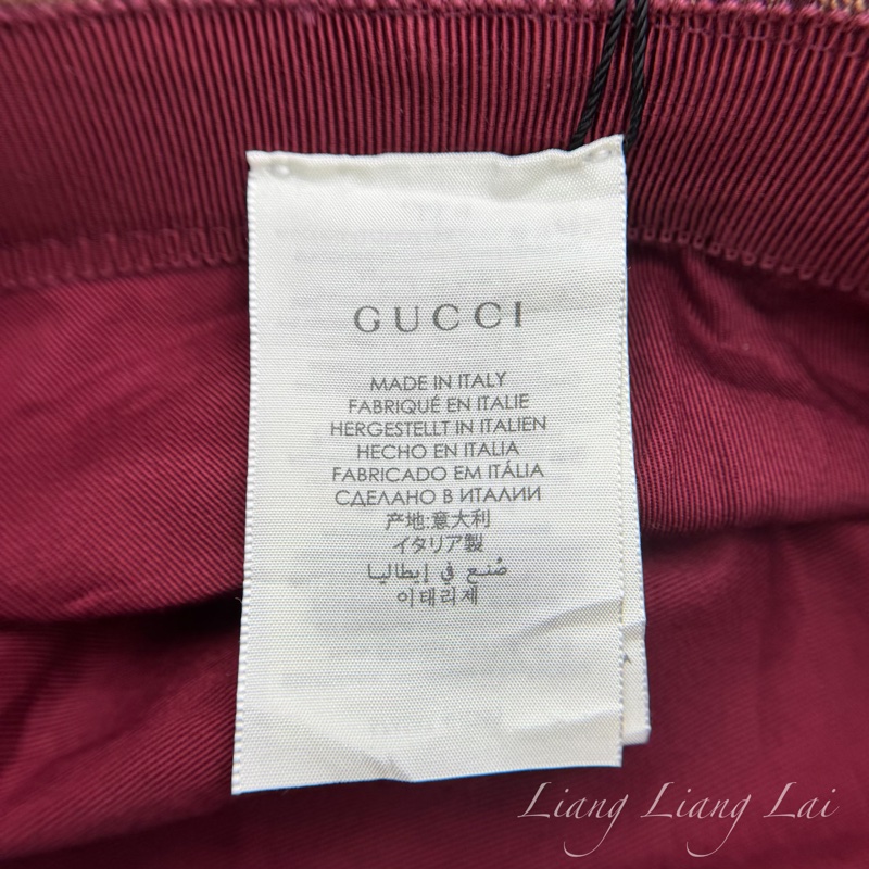GUCCI GG Supreme 經典雙G 酒紅皮革飾邊漁夫帽-2