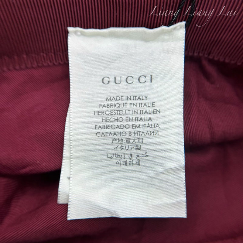 GUCCI GG Supreme 經典雙G 酒紅皮革飾邊漁夫帽-11