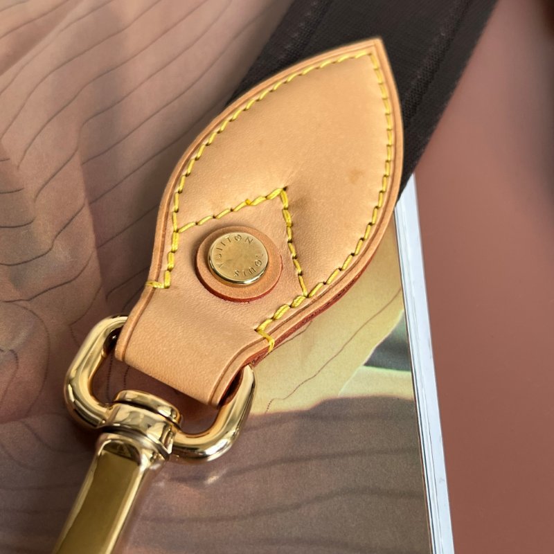 ::LOUIS VUITTON:: LV 金釦棕色織帶拼接皮革釦式可調節背帶 Strap-8