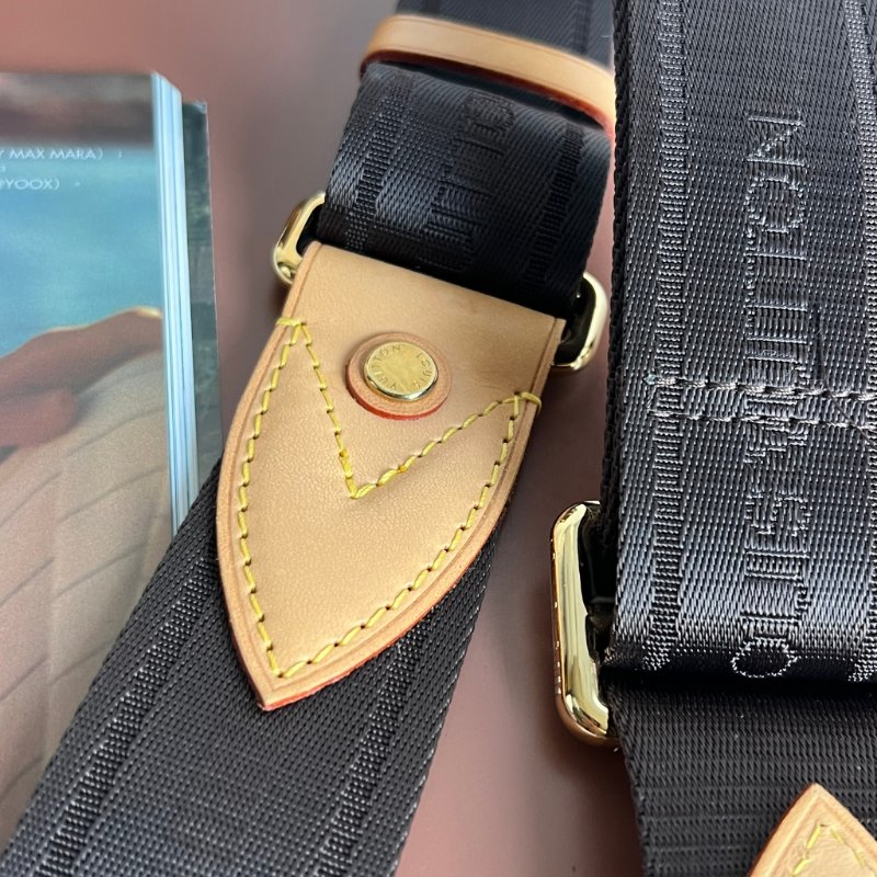 ::LOUIS VUITTON:: LV 金釦棕色織帶拼接皮革釦式可調節背帶 Strap-9