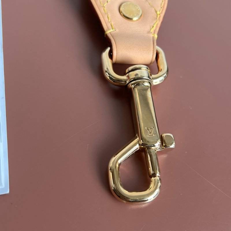 ::LOUIS VUITTON:: LV 金釦棕色織帶拼接皮革釦式可調節背帶 Strap-11