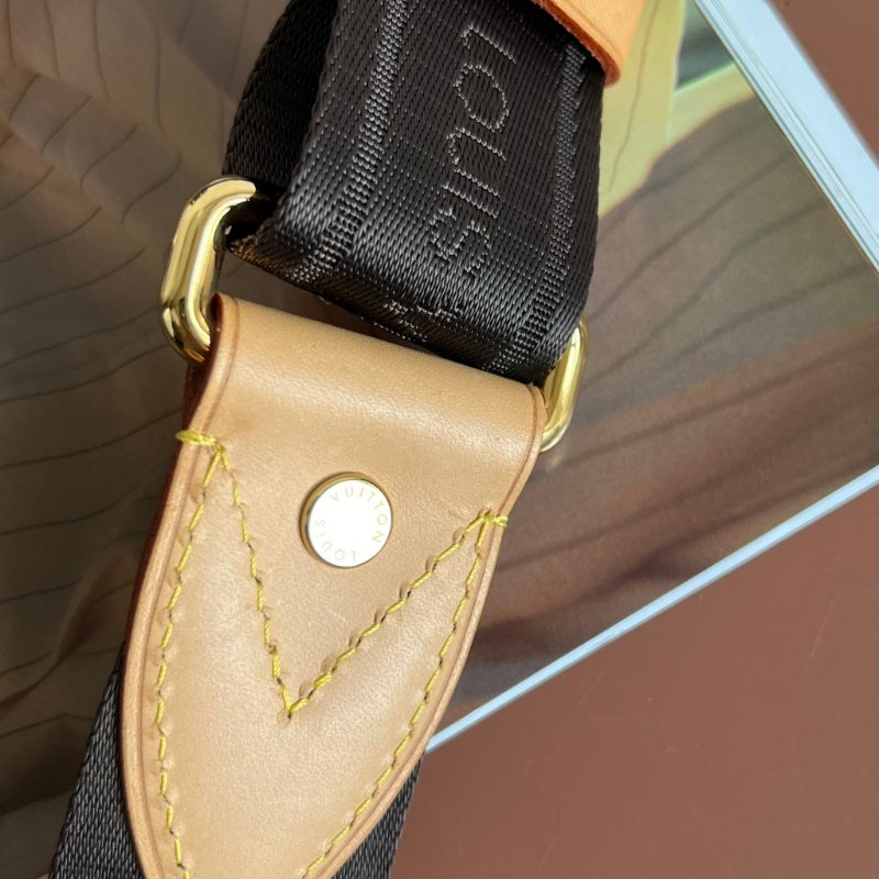 ::LOUIS VUITTON:: LV 金釦棕色織帶拼接皮革釦式可調節背帶 Strap-16