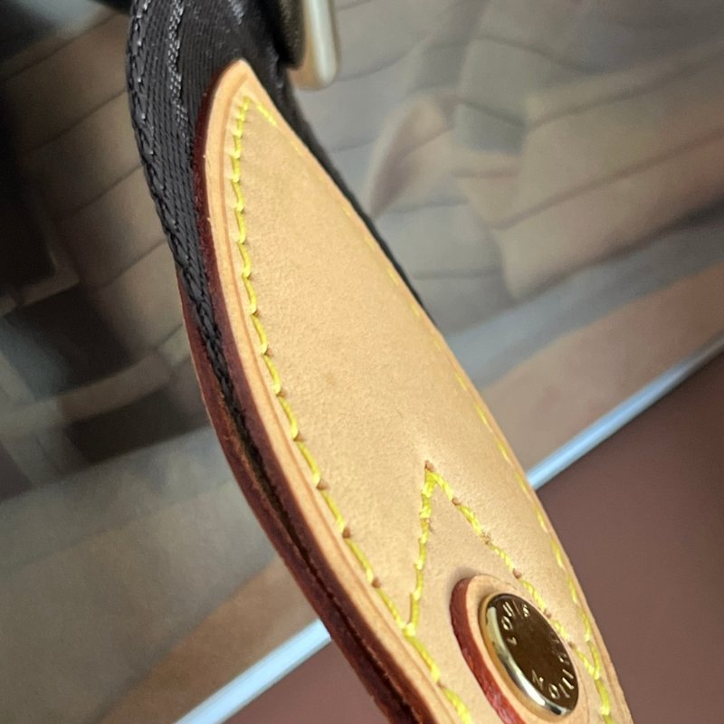 ::LOUIS VUITTON:: LV 金釦棕色織帶拼接皮革釦式可調節背帶 Strap-18