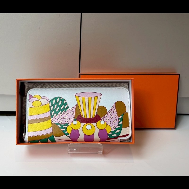 Hermes 淺灰皮彩繪蛋糕圖案拉鍊長夾-3