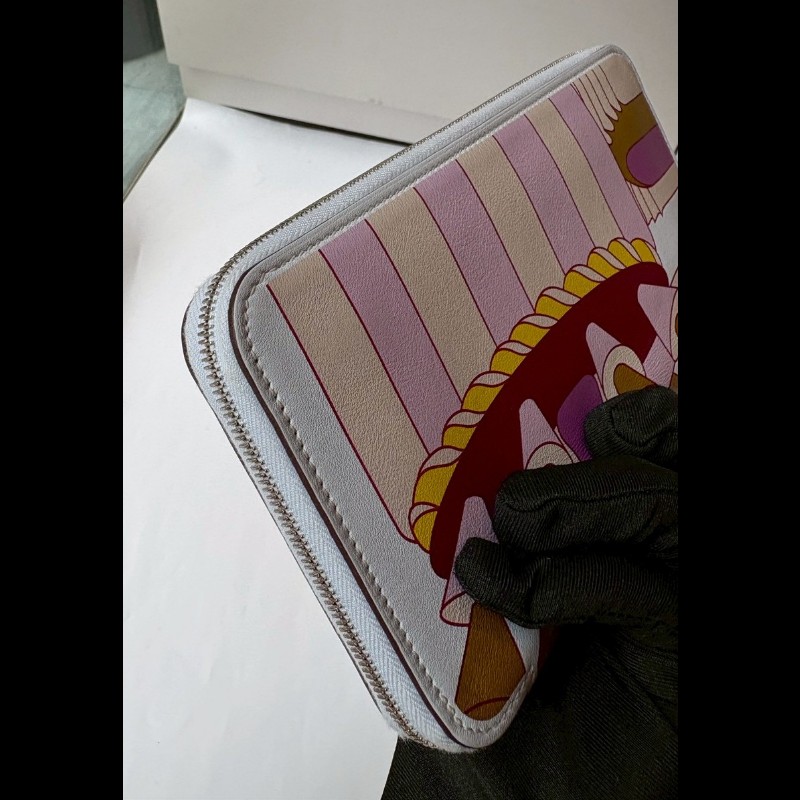 Hermes 淺灰皮彩繪蛋糕圖案拉鍊長夾-5