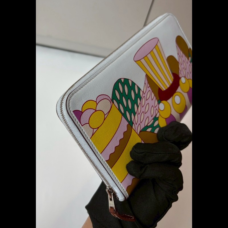 Hermes 淺灰皮彩繪蛋糕圖案拉鍊長夾-7