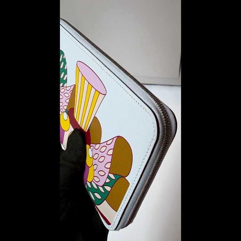Hermes 淺灰皮彩繪蛋糕圖案拉鍊長夾-8