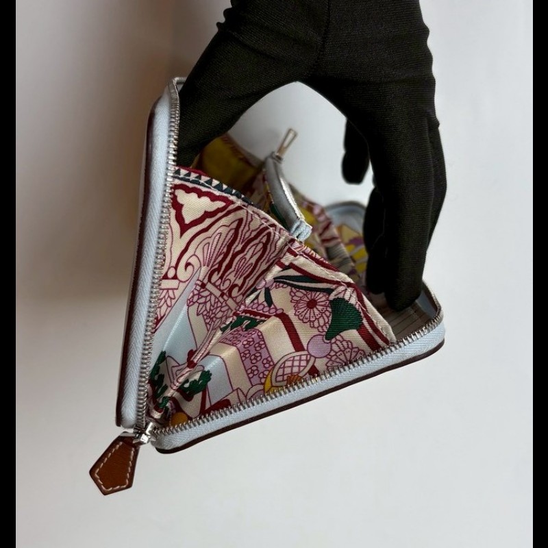 Hermes 淺灰皮彩繪蛋糕圖案拉鍊長夾-22