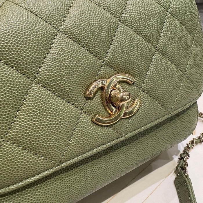 *SHIHNA名牌精品*CHANEL 郵差包 綠色 荔枝紋牛皮 金鍊 (保卡款)-1
