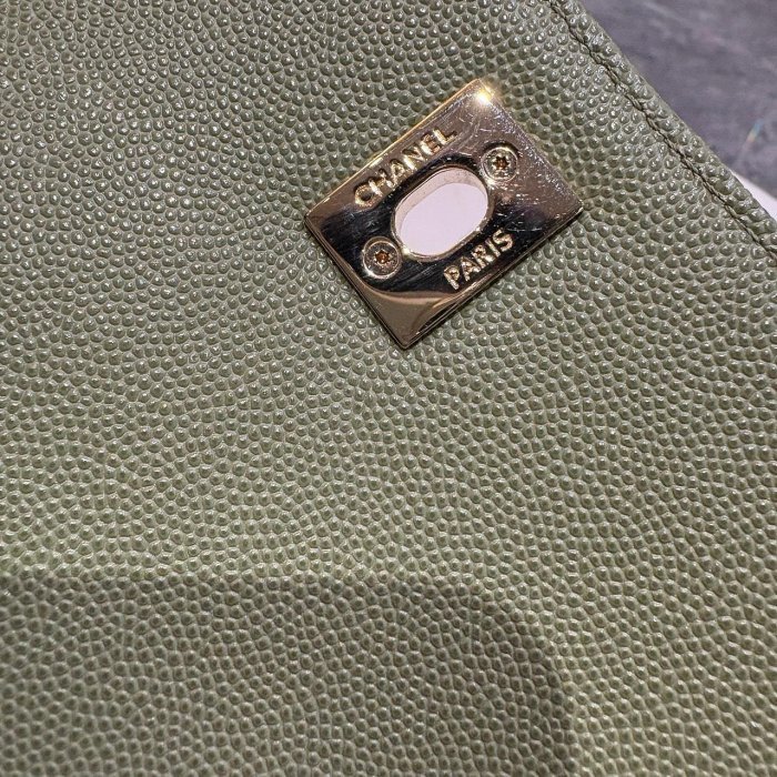 *SHIHNA名牌精品*CHANEL 郵差包 綠色 荔枝紋牛皮 金鍊 (保卡款)-2