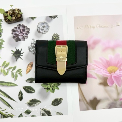 GUCCI 古馳 476081 Wallet 金扣黑色短夾