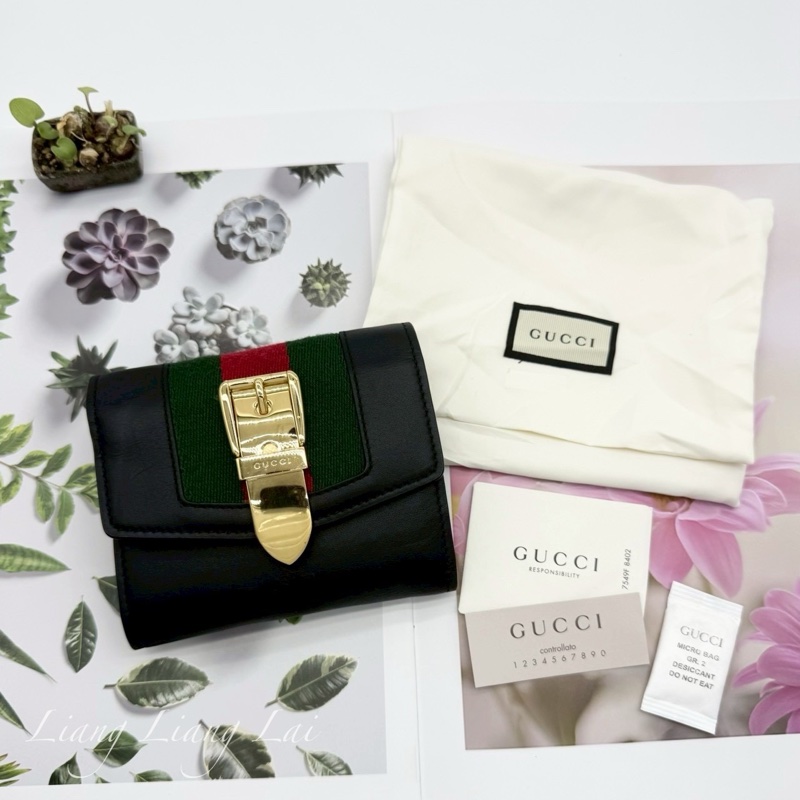 GUCCI 古馳 476081 Wallet 金扣黑色短夾-4