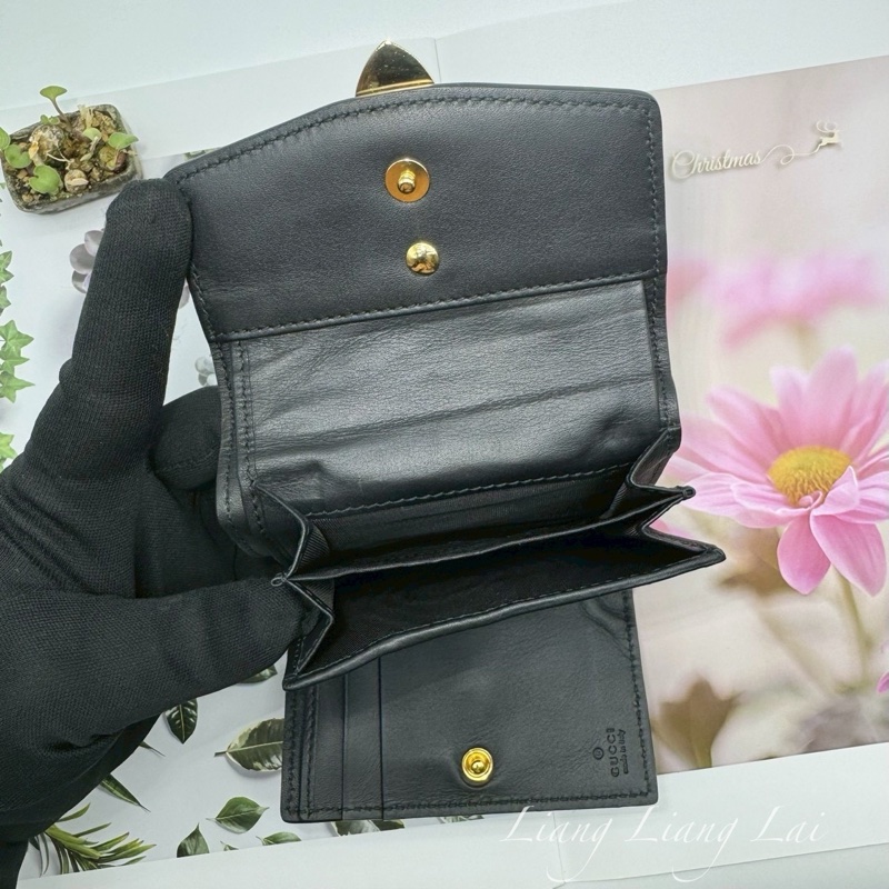 GUCCI 古馳 476081 Wallet 金扣黑色短夾-30
